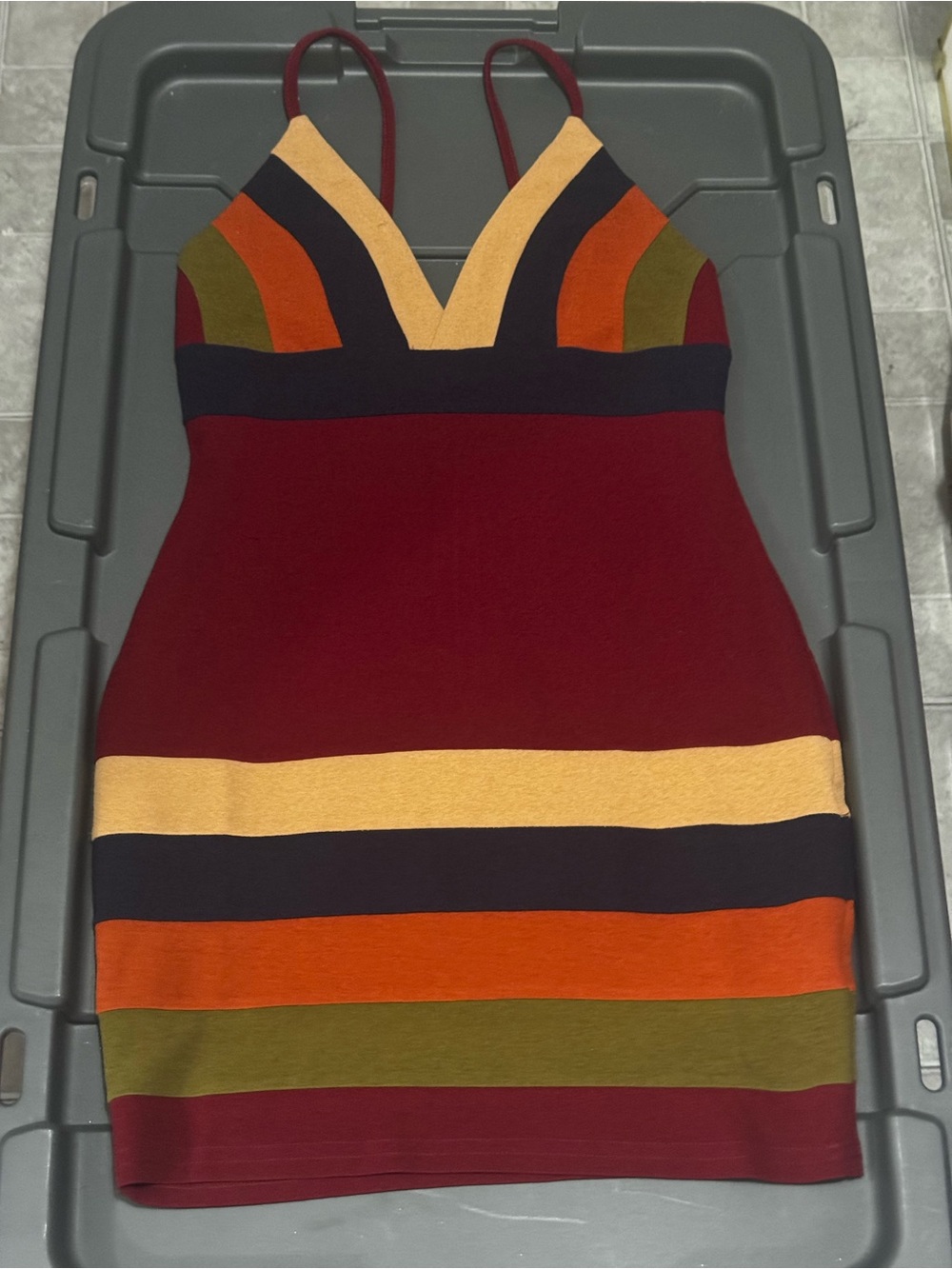 AKIRA Strappy Colorblock Bodycon Dress in Burgundy